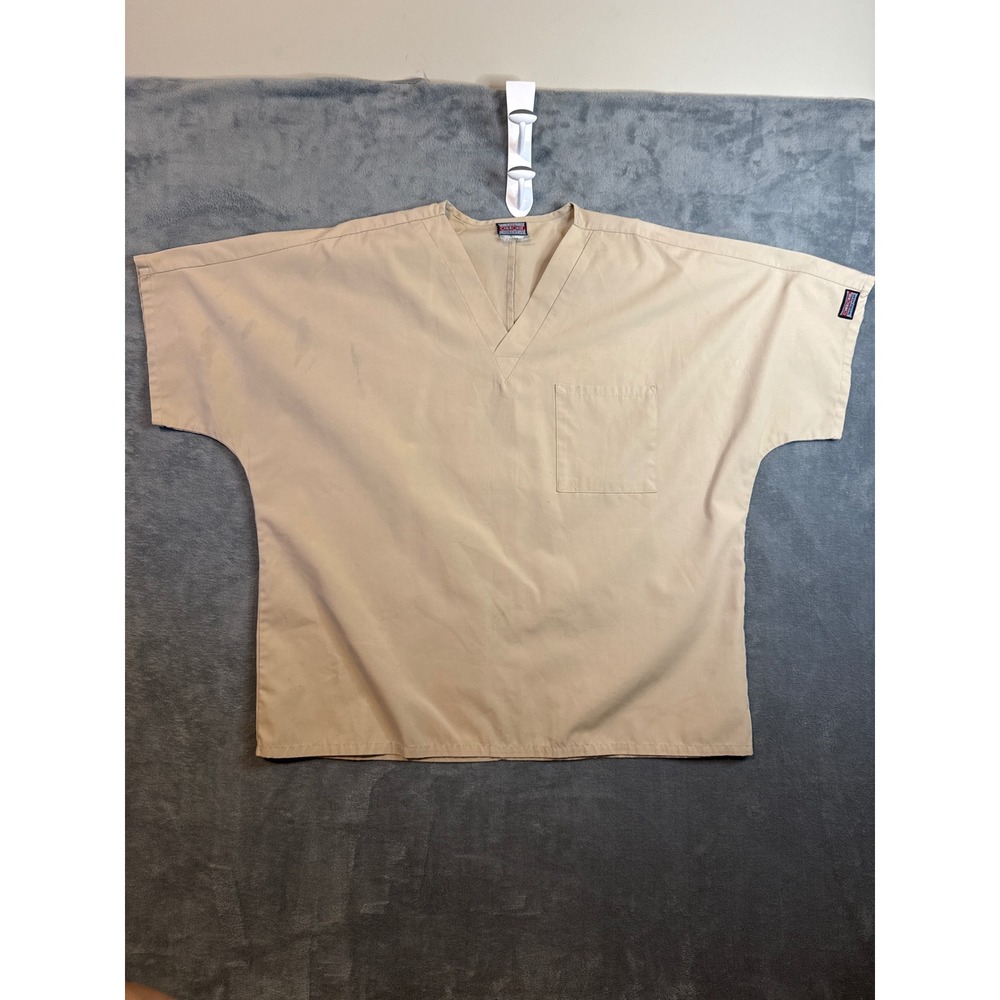 Cherokee Workwear Mens Scrub Top Khaki Tan V-Neck Chest Pocket Style 4777 Large